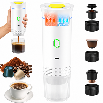 Cafetera Portátil 3 en 1 – Máquina de Café Espresso Compacta y Recargable para Cápsulas, Café Molido e Instantáneo