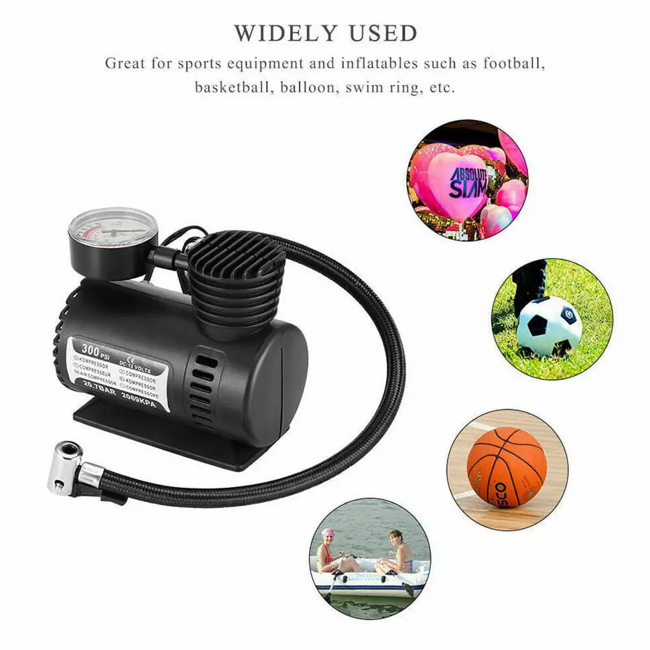 Compressor de ar portátil 300 PSI – Inflador elétrico para pneus de automóvel 