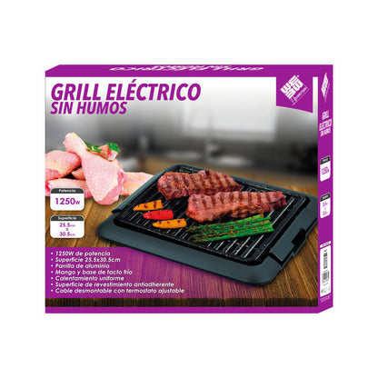 Grelha elétrica sem fumo de 1250 W com superfície antiaderente em alumínio de 25,5 x 30,5 cm 