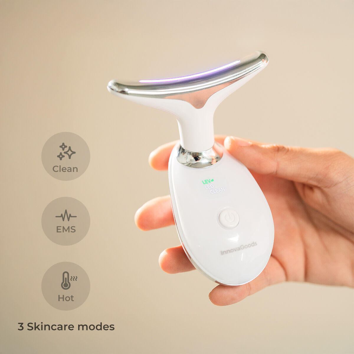 Masajeador Facial Eléctrico Reafirmante para Cara y Cuello con LED, EMS y Calor Selora InnovaGoods